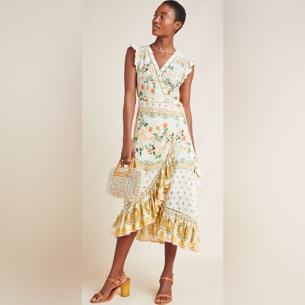 Farm Rio for Anthropologie beautiful wrap dress. NWOT. Fabric tag cut out